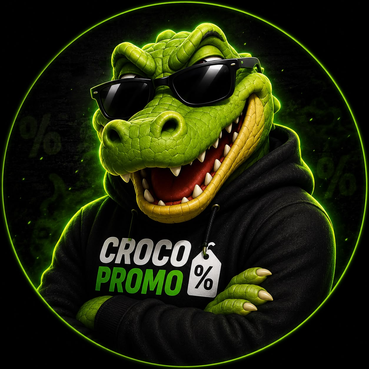 Mascote Croco Promo — jacaré com óculos escuros